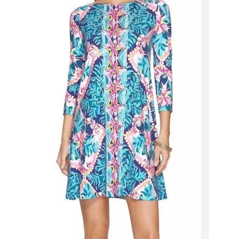Lilly Pulitzer Ophelia Women's Floral Shift Dress - Blue & Pink Coconut Grove